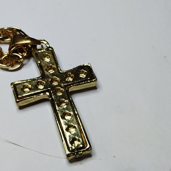 Gold Tone Cross Necklace 24" Chain Clear Crystals Lobster Clasp Faith Jewelry - Picture 5 of 8